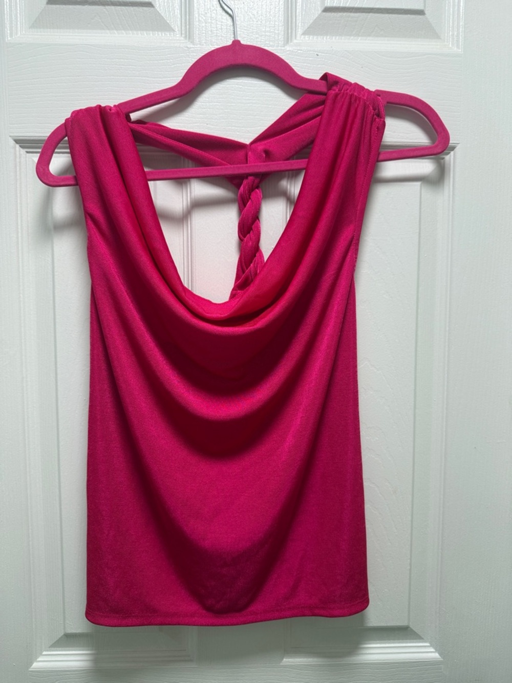 Express Hot Pink Braided Back Sleeveless Drape Top